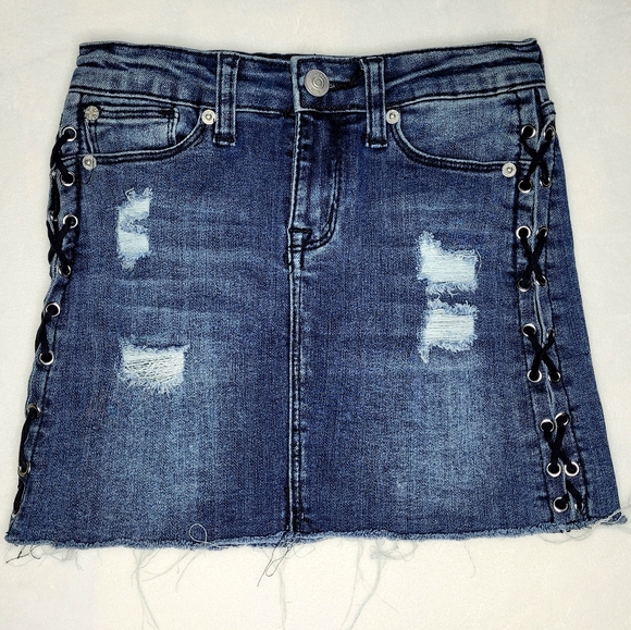Hudson Girls Distressed Lace Up Denim Skirt Size 7 - Picture 1 of 16
